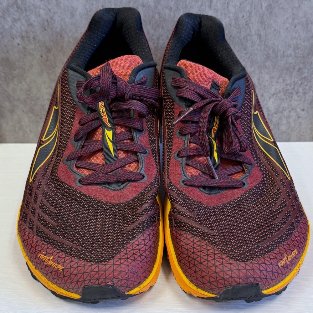 ALTRA TIMP 2 Trail Running Shoes Mens 9.5 Maroon Orange FootShape Gaiter Trap
